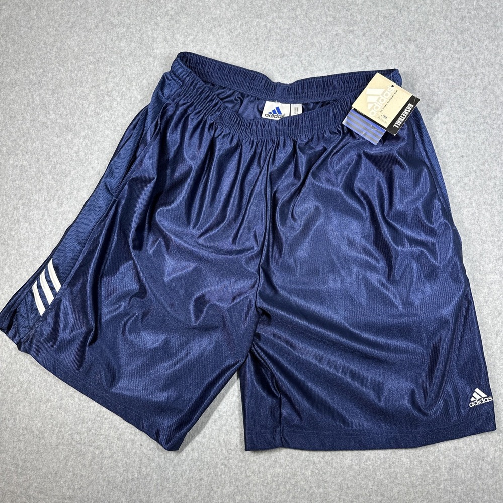 Vintage Y2K Adidas Basketball Shorts Men's XL Blue Dazzle Shiny Silky Satin NWT